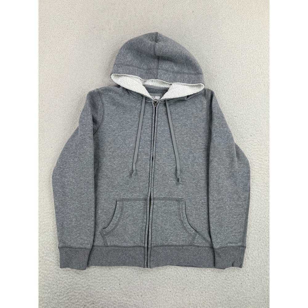Sonoma Hoodie Sweatshirt Womens Medium Gray Full Zip Sherpa Lined Fleece Pockets